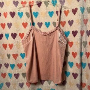 Velvet Lace Cami Tank Top L Beige Light Pink